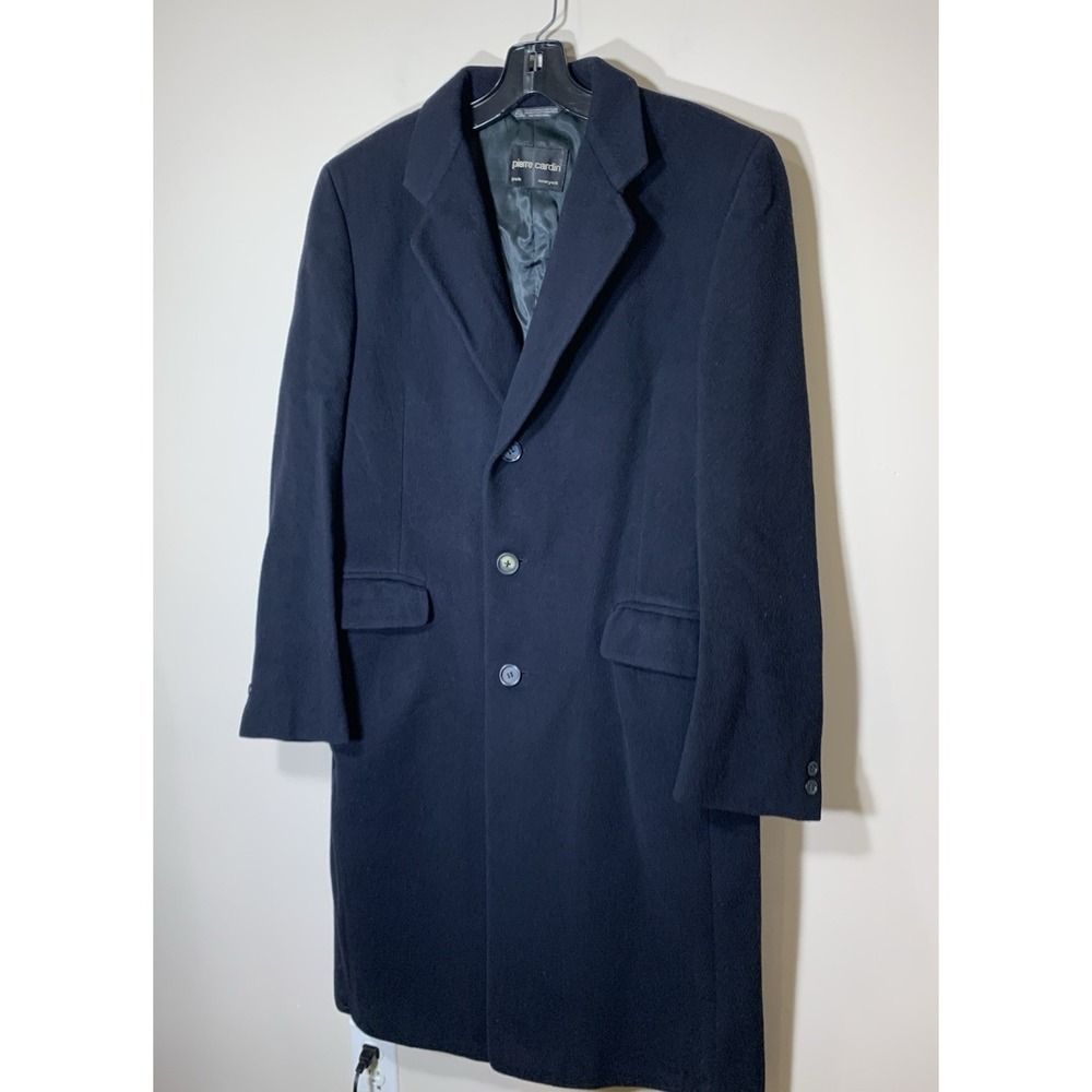 Vintage Pierre Cardin Wool Coat Mens 42 (?) Navy Blue Flap Pockets 80s/90s